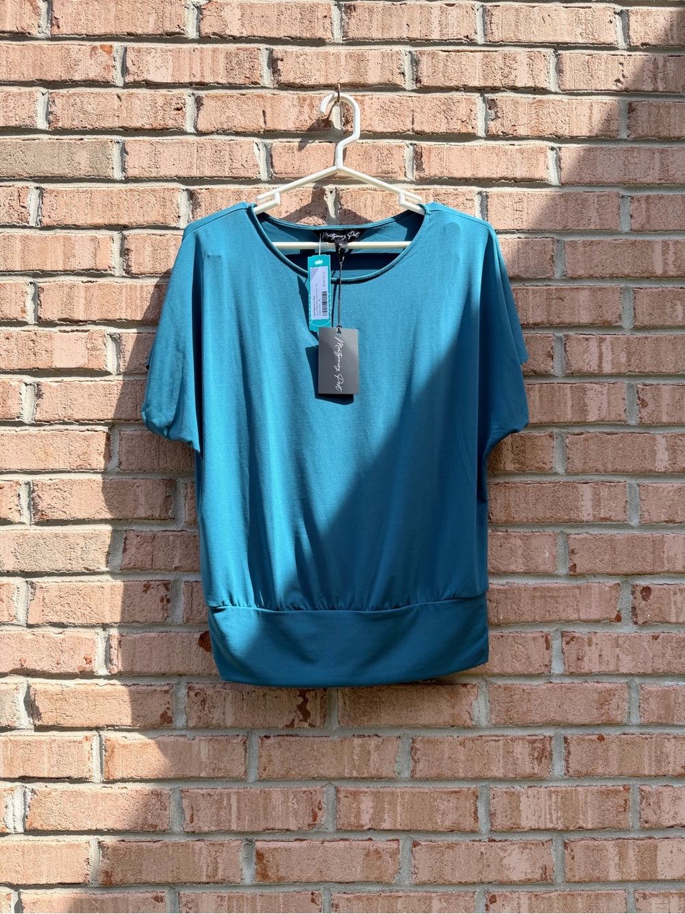 Montgomery Post Teal Short Sleeve Top with Banded Hem